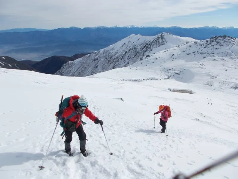 南アルプスの山を背に